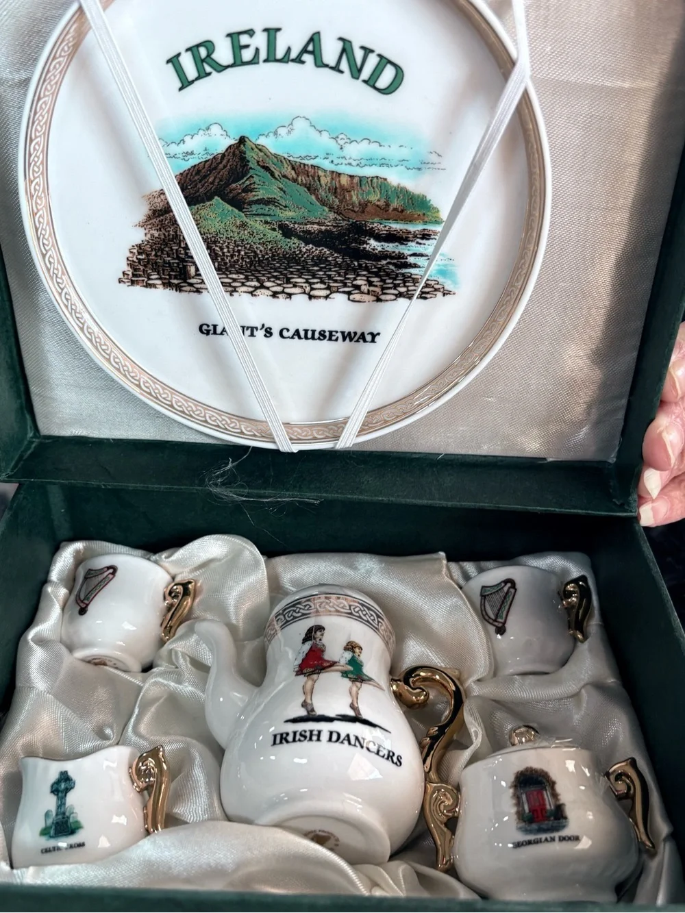 Iconic Ireland Irish Dancers White Porcelain Miniature Tea Set handpainted
